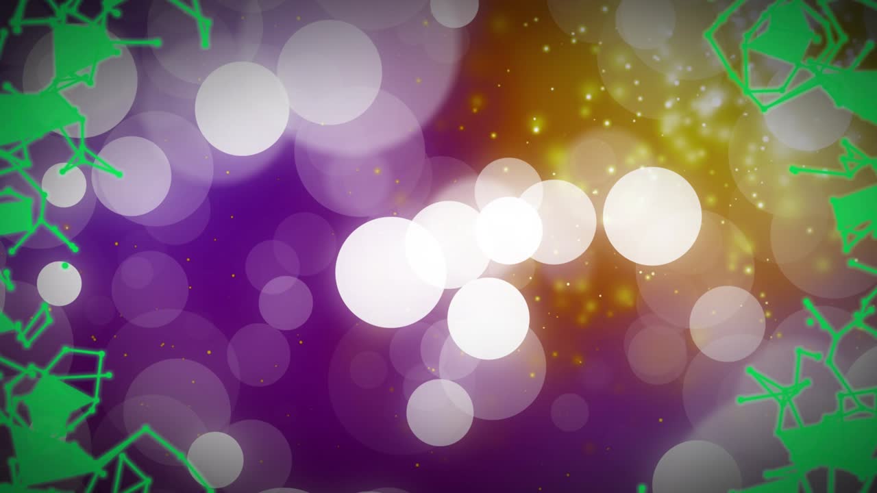 Bokeh appearing triggers green lattice growing inward and glints rising, forming loopable backdrop