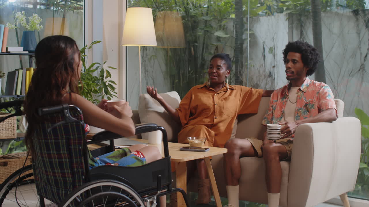 Diverse People Discussing Something Spending Time at Home
