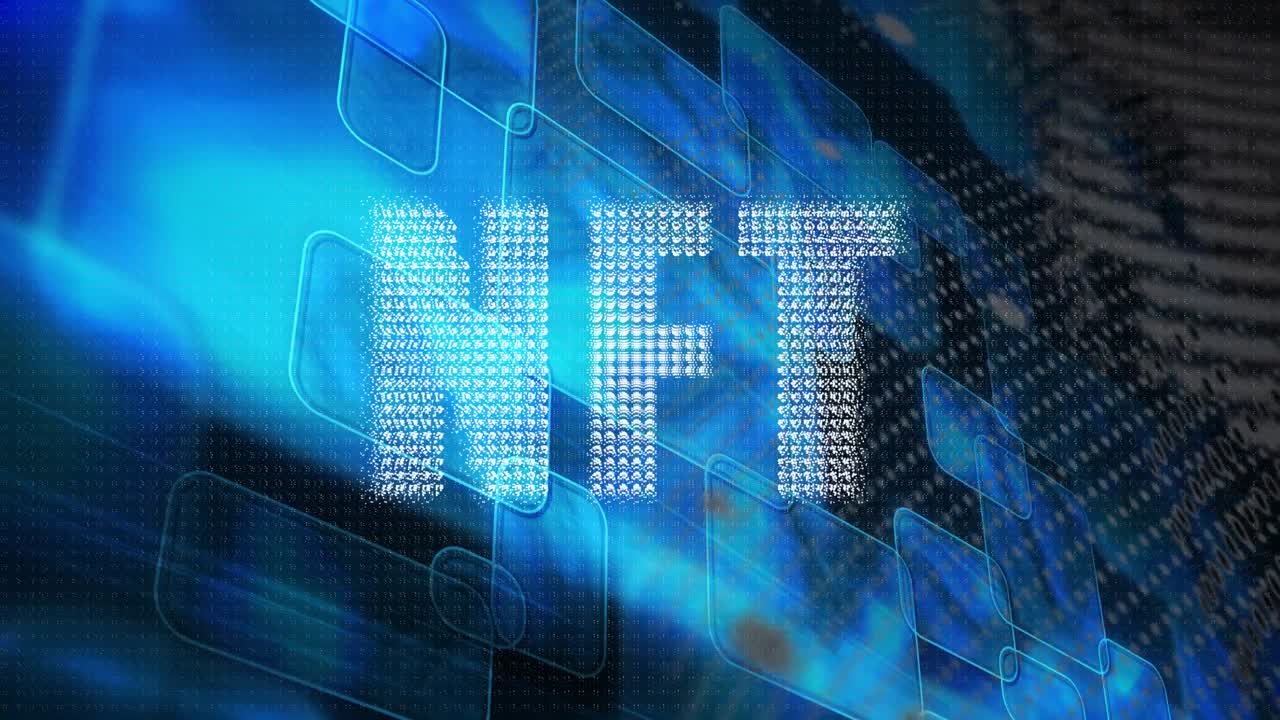 animación de texto nft sobre el globo y procesamiento de datos