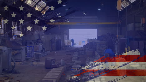 Animation-of-American-flag-waving-over-man-in-the-background