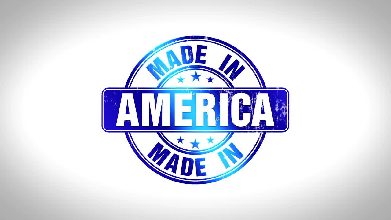 hecho en américa palabra 3d animación sello de madera animación