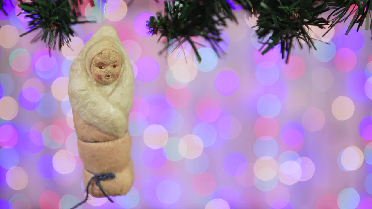 벤테이지 크리스마스 장난감 아기 가지에, 복사 공간.