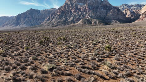 revelación inclinada de montañas ligeramente cubiertas de nieve y cielos azules cerca del cañón de red rock con plantas de yuca y cactus en las vegas, nevada