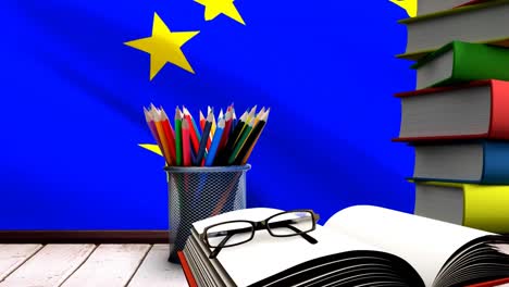 european union flag and school supplies video