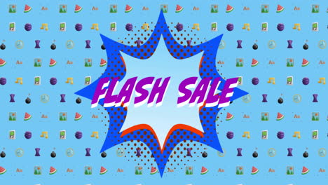 Animation-of-flash-sale-text-over-retro-vibrant-pattern-background