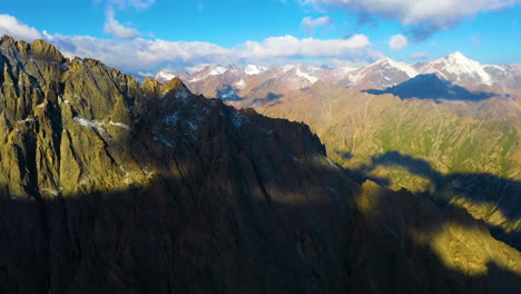 High-aerial-view-over-the-spectacular-mountain-landscape-of-Kyrgyzstan