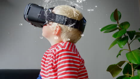 animación de la forma con números sobre niño caucásico usando auriculares vr