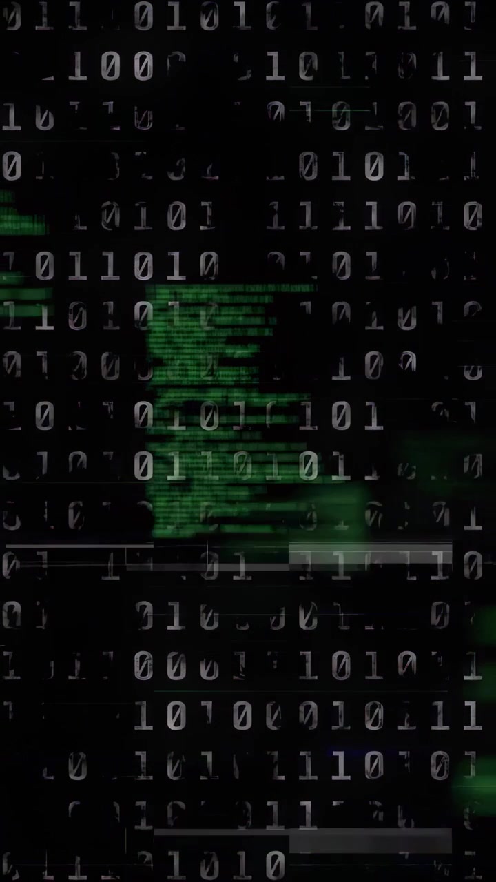 Verticale video: Binaire matrix die pulseert en groene blokken verschuift na de puls, wat verwerking toont.