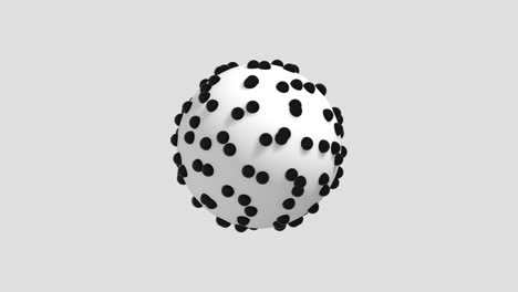 big white sphere with black small balls. abstract 3d animation.