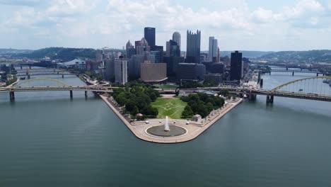 Point-State-Park-and-Downtown-Pittsburgh,-Pennsylvania