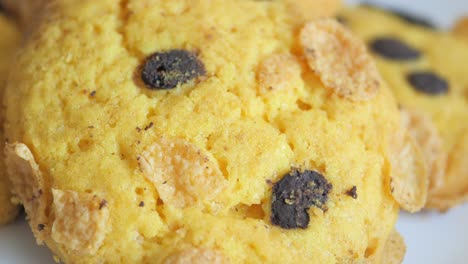 close-up of a chocolate chip corn flakes cookie