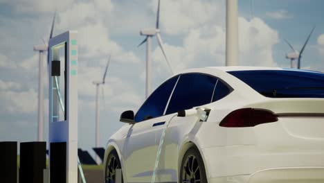 el fondo azul claro de la estación de ev con puerto conectado en el coche, renderización 3d realista, energía alternativa, zoom en