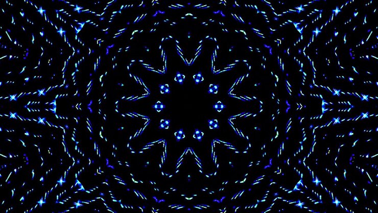 light wave abstract dots set blue color kaleidoscope black background