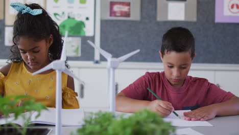 diverse schoolchildren, learning about wind power and renewable sources of energy