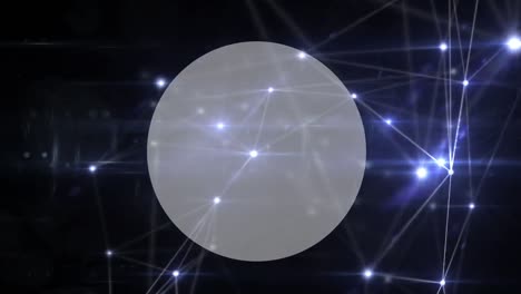 digital animation of glowing network of connections over round banner with copy space