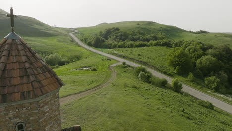 dolly out drone shot of the medieval st
