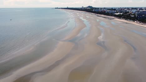 AERIAL-Over-Bang-Sean-Beach,-Thailand-During-Low-Tide