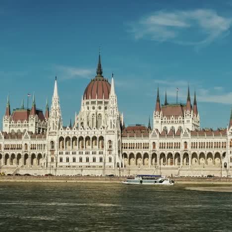 beautiful view of the parliament building and the danube river in budapest hungary