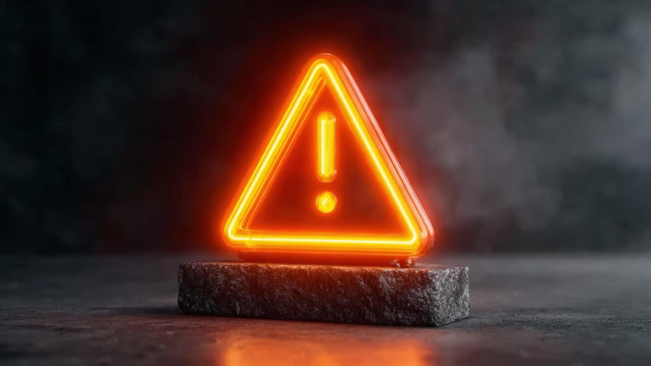 A Bright Neon Warning Triangle Sign Illuminating a Dark Background with an Exclamation Mark - Capturing Attention and Alerting Viewers to Potential Danger