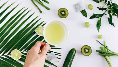 fresh green tea with fruits and vegetables