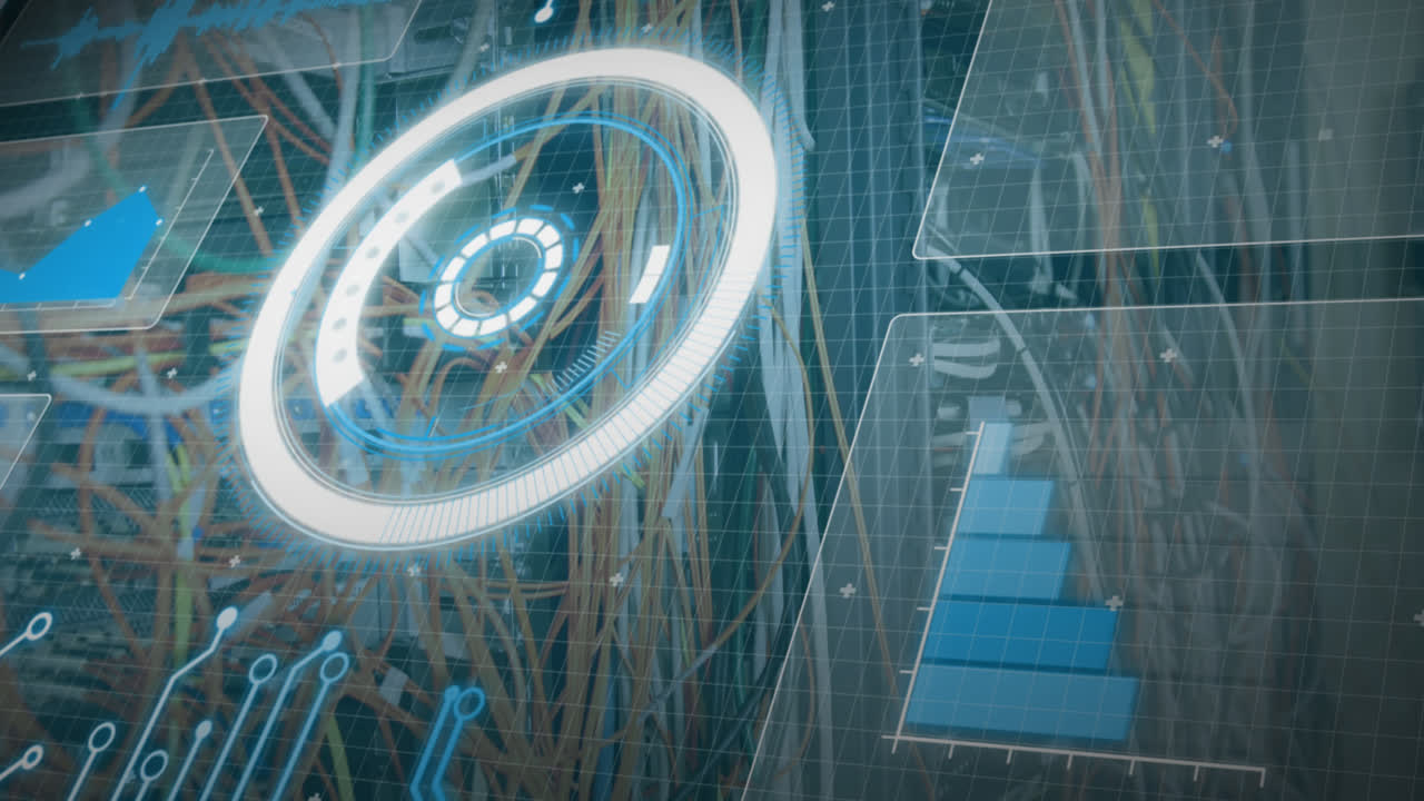 Animation of circles and database over data server cables