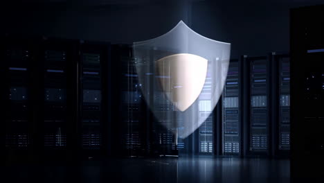 cybersecurity shield protecting servers in a data center