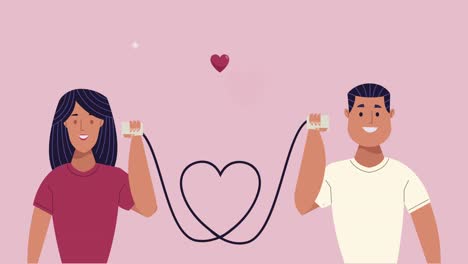 lovers couple calling with toy