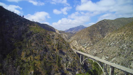 drone shot of big tujunga narrows bridge in angeles national forest southern california