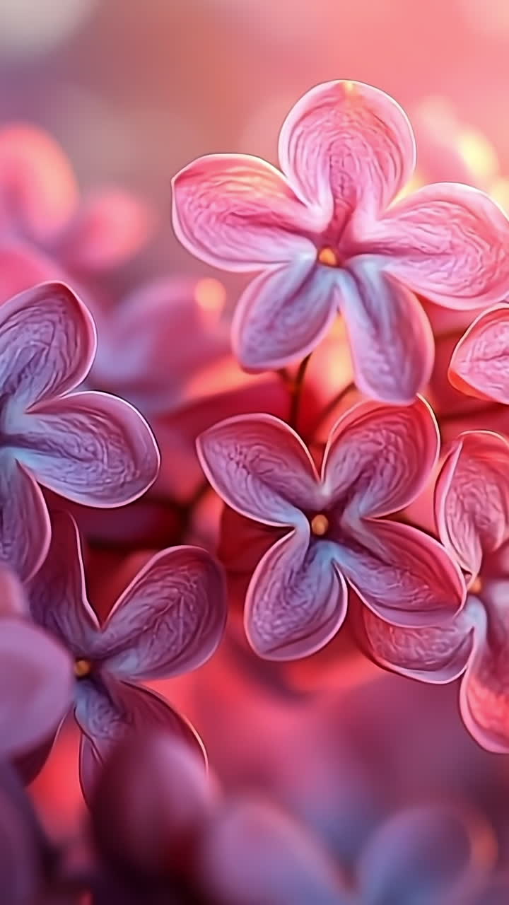 Colorful flowers bloom at sunset. Delicate pink flowers flourish under the warm glow of a setting sun, creating a vibrant display of nature's beauty.