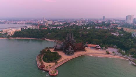 aerial view of the sanctuary of truth temple in pattaya, thailand