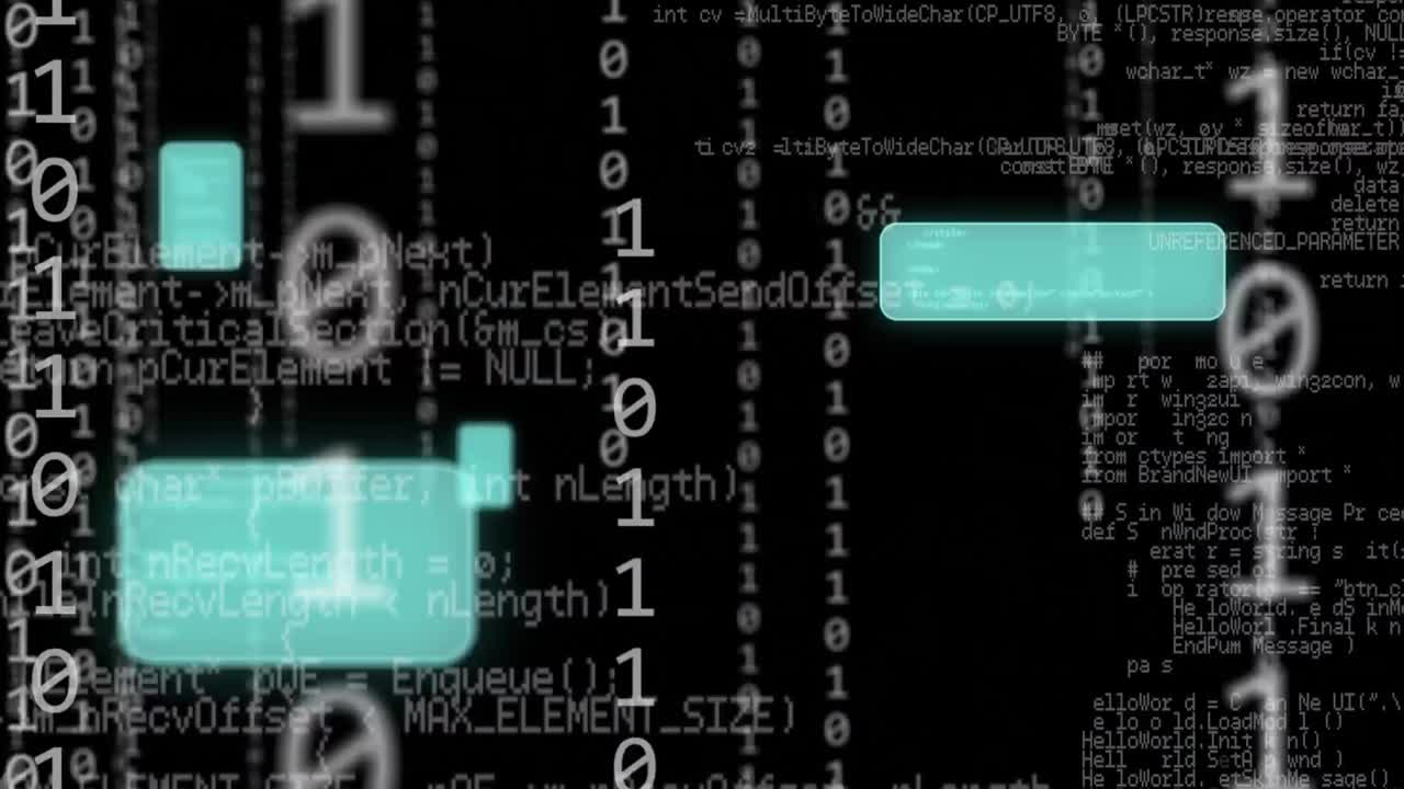 animacja ikon cyfrowych, kodowanie binarne i przetwarzanie danych