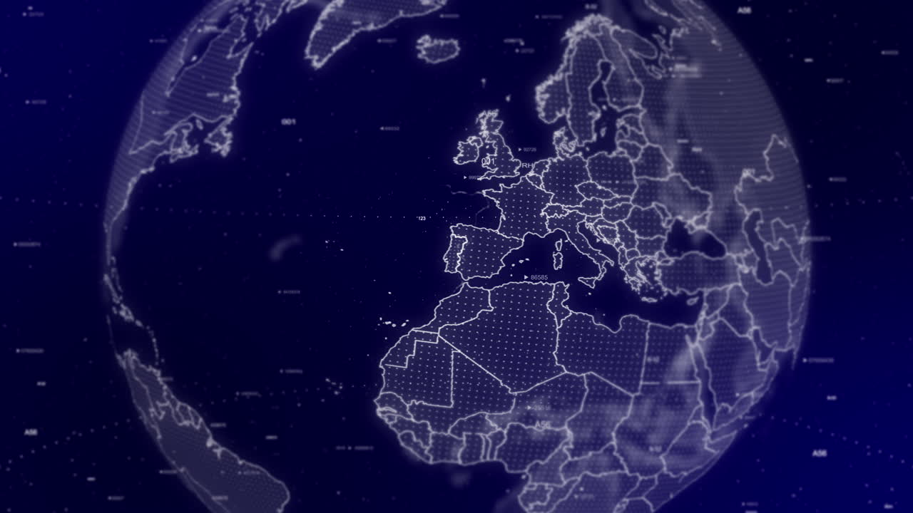 A captivating cinematic video background showcases a digital globe rotating, zooming in on Portugal | A Digital globe rotating in on Portugal country commercial video background in 4K | Europe