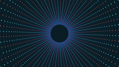 circular pattern of blue and orange dots on black background