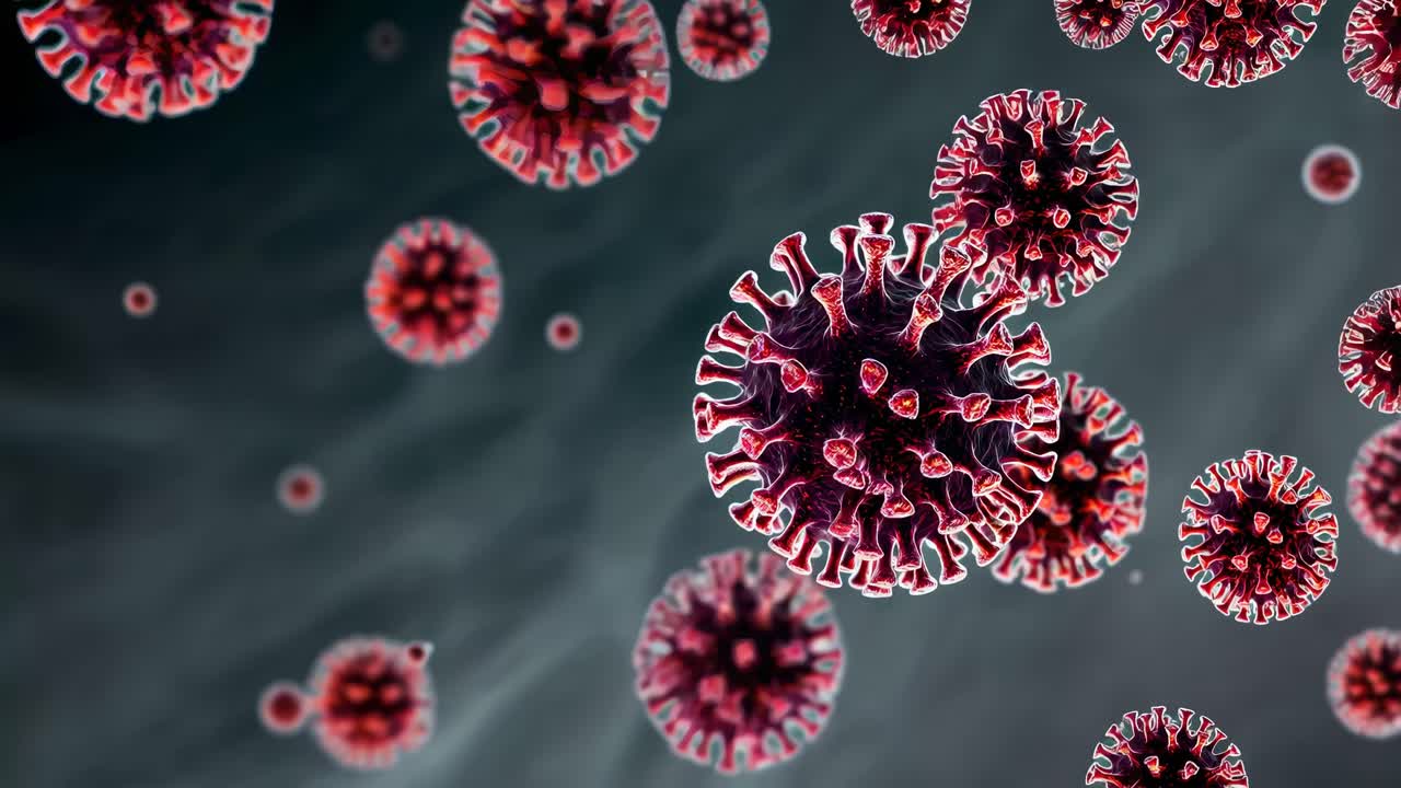 Close-up video of a virus particle with a shallow depth of field, showcasing its detailed structure