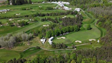 tpc toronto golf course hosting the 2025 rbc canadian open in alton, caledon, ontario, canada. - aerial pullback shot