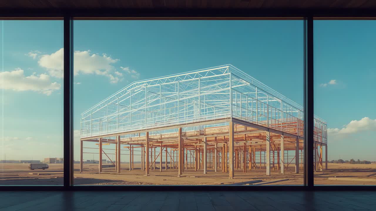 Camera showing skeleton inside hall through glass panels, overlay starting tracing frame contours