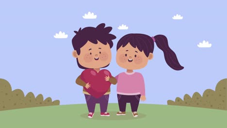 pequeños amantes en el paisaje