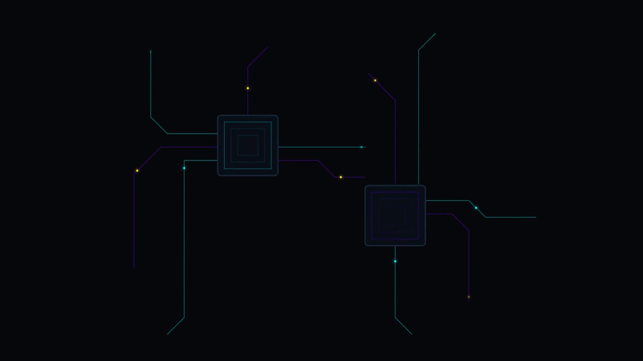Digital Circuit Board Animation with Glowing Data Nodes