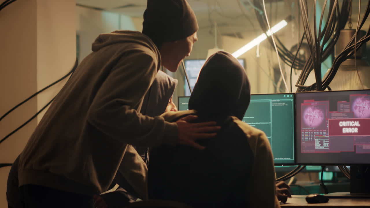 Hacker Working on Computer with Critical Error Message