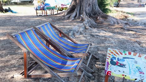 colorful deck chair and mat in outdoor setting