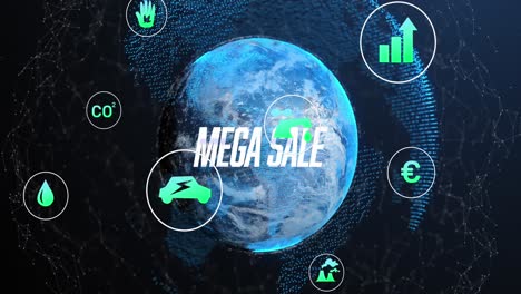 animation of falling icons over globe dark background