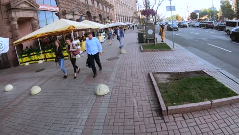 city street scene with pedestrians