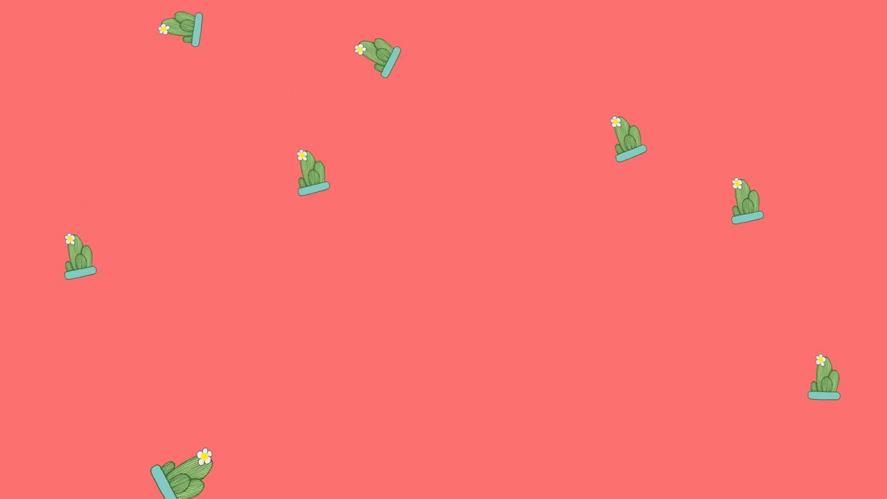 animación de la ilustración de cactus en platos azules que caen sobre un fondo rosa