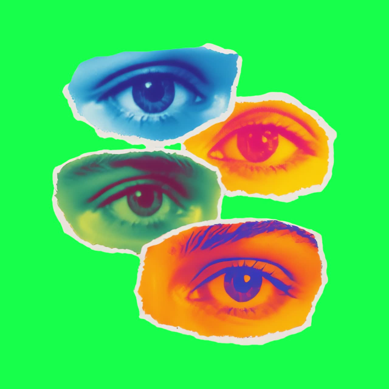 Colorful abstract eye shapes animation, transparent 4K video, green screen