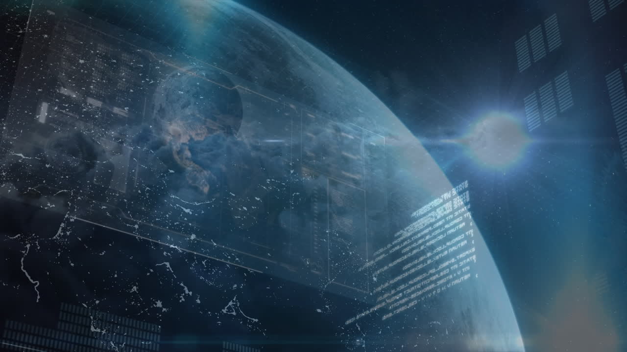 animación del procesamiento de datos sobre el globo sobre fondo negro