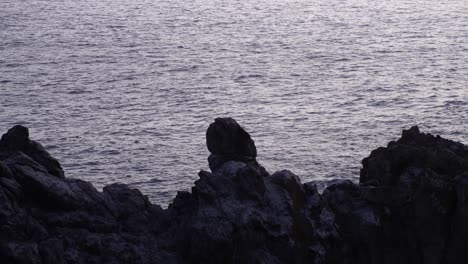 seascape with large rocks from the highlands during sunset, static closeup