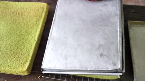 processing sponge butter cream cake, food concept.