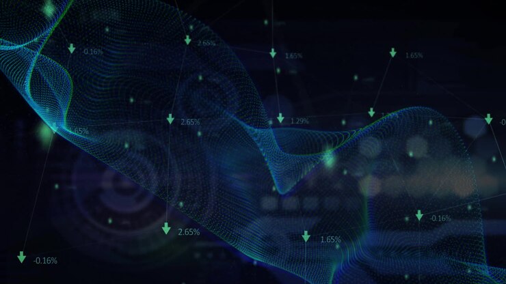 Animation of scope scanning and digital data processing over black background