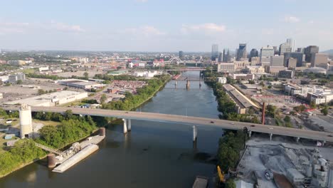 Aerial View of Nashville Skyline and Cumberland River