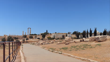jabal al qala'a, the citadel of amman, jordan. wide shot forjabal al qala'a path with hercule temple. 4k footage